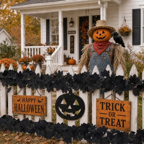 Black Maple Leaves Halloween Garland 2 Pack - Spooky Decor for Indoors & Outdoors - 12 Ft Total with Hooks