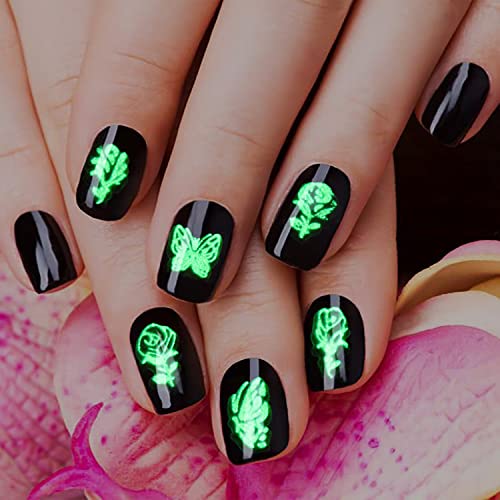 Fluorescent Nail Art Stickers 12 Sheets Holographic Butterfly & Star Decals