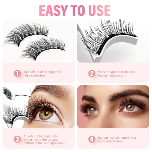 Magnetic Eyelashes with Applicator - Natural Look, Reusable + 4 Pack