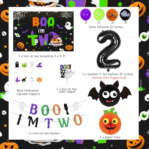 Halloween 2nd Birthday Decorations Balloons Banner Cake Toppers Backdrop Set
