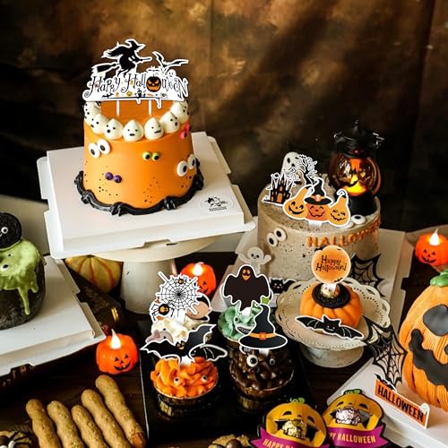 Halloween Cupcake Toppers & Cake Decorations Set 73 Pieces Ghost Pumpkin Bat Witches