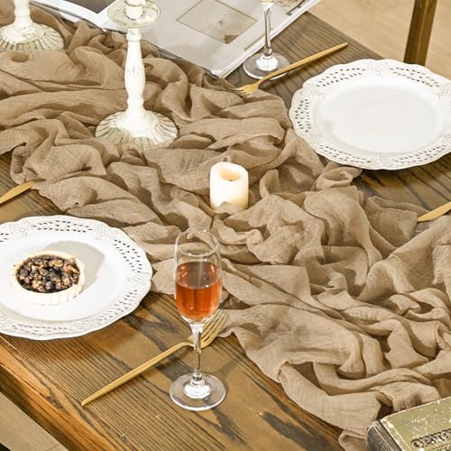 120 Inch Sand Boho Cheesecloth Gauze Wedding Table Runner - Seasonal Decor
