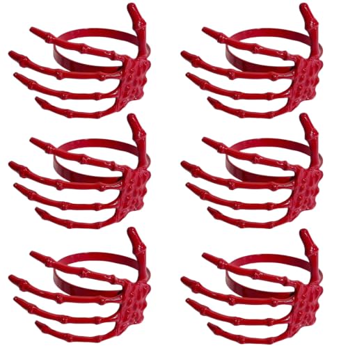 Red Halloween Skeleton Napkin Rings Set of 6 - Spooky Gothic Table Decor