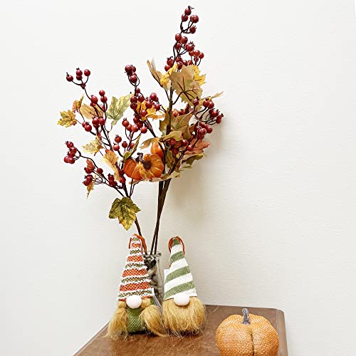 Artificial Fall Flowers Spray Set - 20 Inch Autumn Faux Flowers with Mini Pumpkins & Berries - Aztec Merigold Variation