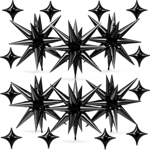 Black Star Balloons Set - 18 Pcs Foil Star Decorations for Birthday Graduation