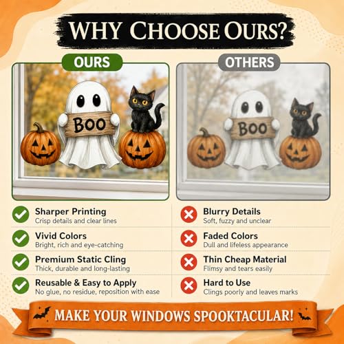 Halloween Window Clings Set - Cute Ghost Pumpkin Black Cat Decorations