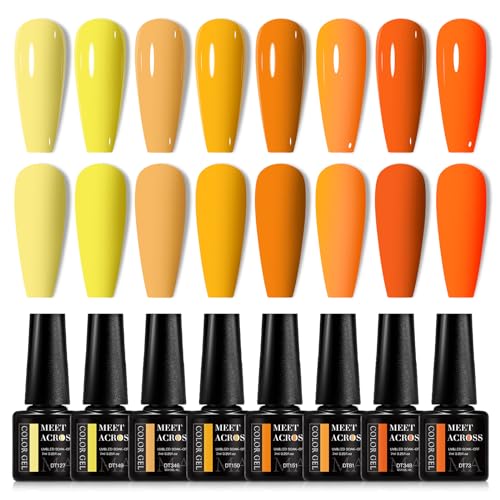 Orange Gel Nail Polish Set - 8 Fall Colors for Halloween Nails, Long-Lasting Soak Off Manicure, Home Gift