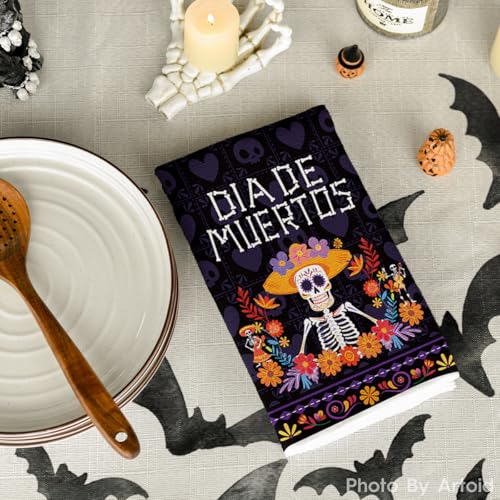 Skeleton Day of The Dead Kitchen Towels Set of 2 18x26 Inch - Stylish & Absorbent