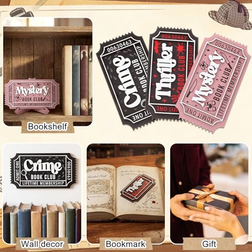 3-Piece Book Shelf Decor Set with Detective Themed Signs for Library or Reading Nook