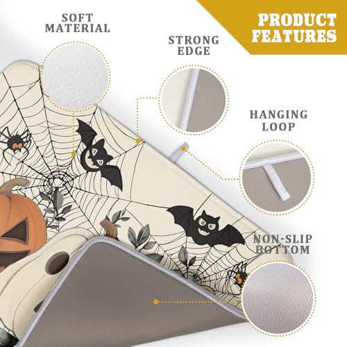 Halloween Pumpkin Dish Drying Mat for Kitchen Counter 18x24 Black Bat & Spiderweb