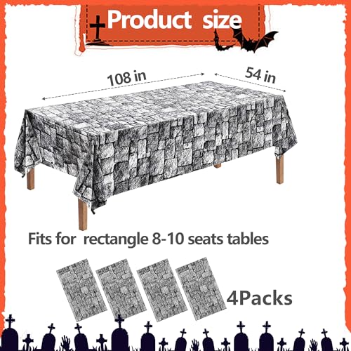 Medieval Castle Stone Wall Tablecloths 54x108 Inch 4 Pack for Halloween Parties