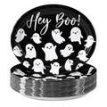 Hey Boo Halloween Paper Plates 11 Inch Ghost Oval Disposable Party Tableware - 50 Pack