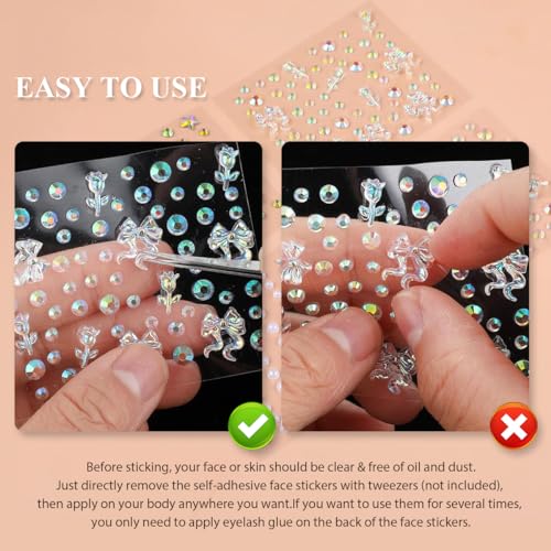 Self-Adhesive Face Gems Stickers Set A - 4 Sheets for Makeup & DIY Decor