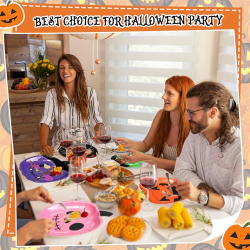 Umigy 42 Pack Halloween Paper Plates Disposable Party Dinnerware Set - Pumpkin & Bat Design - Festive Tableware for Halloween Parties Variation of 42