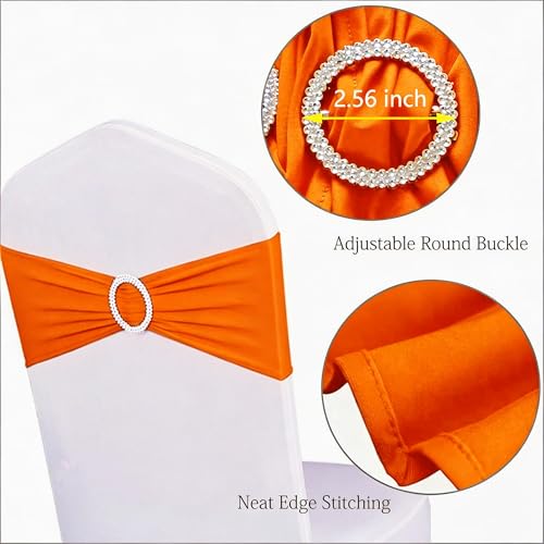 Orange Spandex Chair Sashes Bows with Silver Buckles - Pack of 50 - Variation of THIS listing