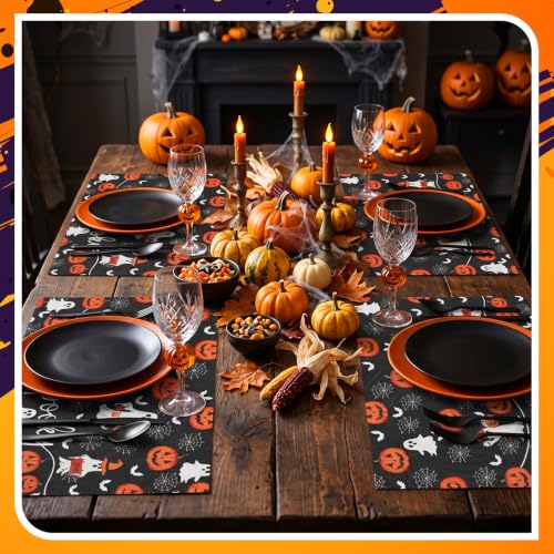 Black Red Reversible Fall Halloween Placemats Set of 8 12 x 18 Inches
