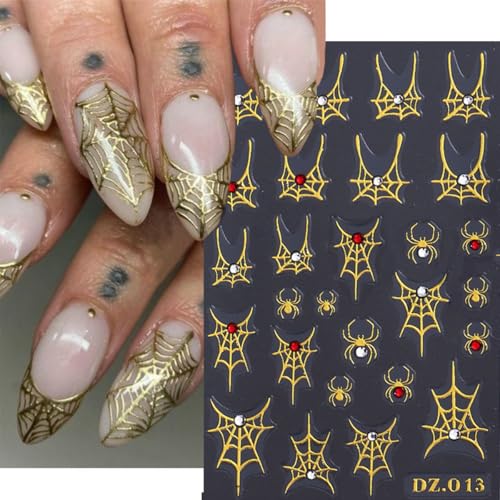 Halloween Nail Stickers with Rhinestones & Spider Web Design - Spiders Variation, 5 Sheets