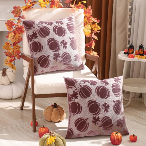 Halloween Pumpkin Pillow Covers 20x20 Set of 2 Purple Fall Decor