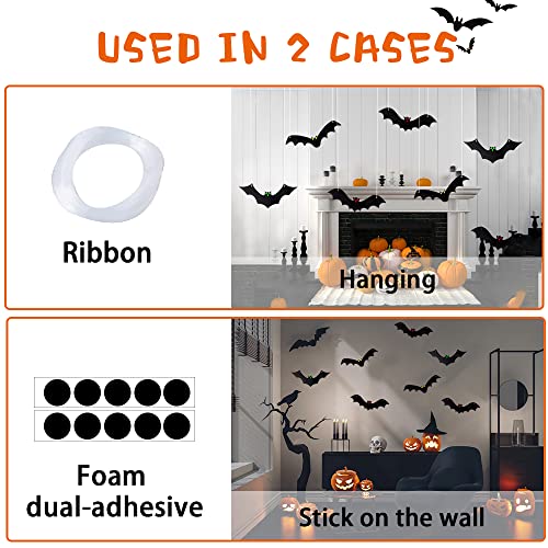 12PCS Halloween Hanging Bats with Glowing Eyes Outdoor Yard Decor