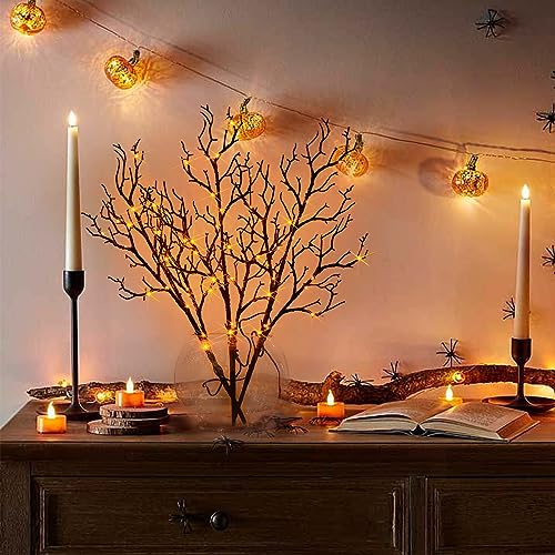 Black & Orange Lighted Halloween Branches with Timer - Indoor Outdoor Fairy Lights 21in 75L