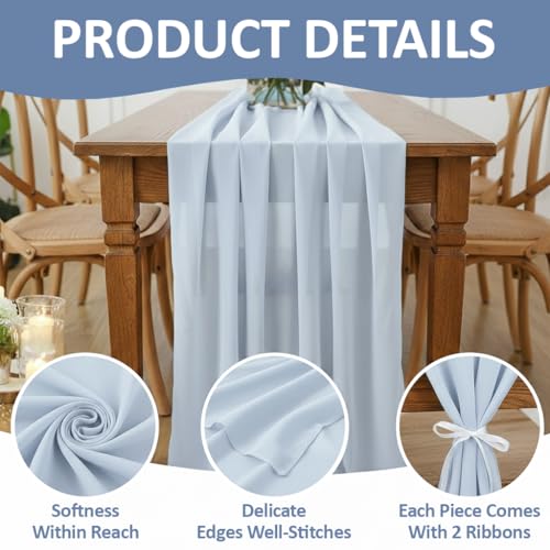 10ft Chiffon Table Runner Set - Dusty Blue 5 Pcs Romantic Wedding Decor