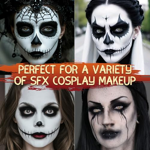 Black and White Face and Body Paint Set for Halloween Skeleton Makeup, SFX & Cosplay