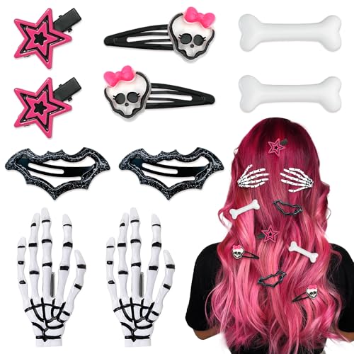 Black Light Punk Halloween Hair Clips 10pcs Y2K Pastel Goth Spooky Accessories
