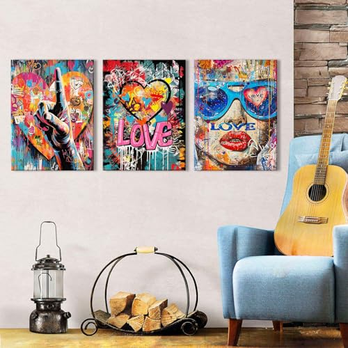 Banksy Wall Art Graffiti Pop Art Street Pictures for Bedroom Living Room - 3 Piece Canvas Prints 12x16 Inches - Street Art Decor Variation of THIS listing