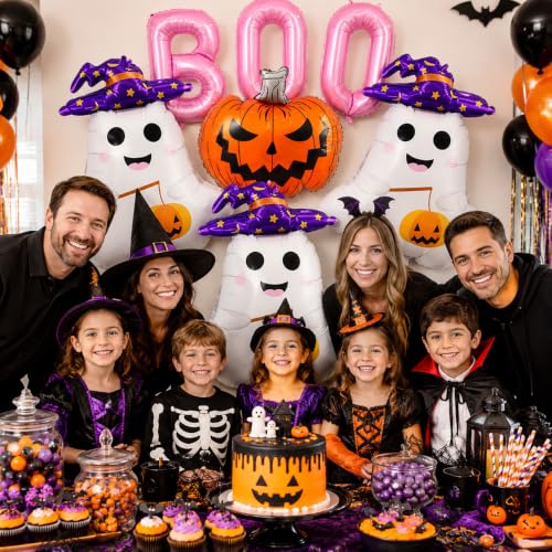 Halloween Foil Balloon Set with Boo Ghost Pumpkins - 9 Pack Party Decorations