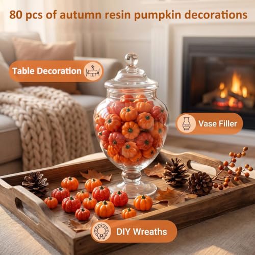 Mini Resin Pumpkins for DIY Crafts & Fall Decor - 80 Pieces, Variation of Pumpkin