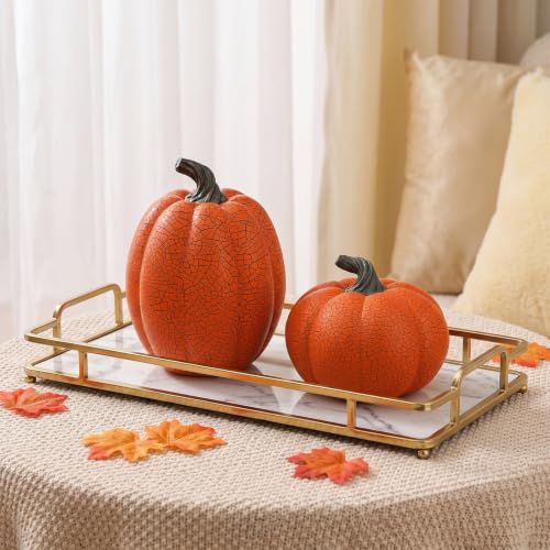 Yellow Fake Resin Pumpkin Decor Set - 2 Pieces Fall Halloween Thanksgiving