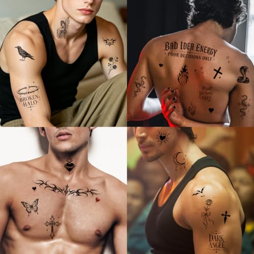 Gothic Dark Y2K Barbed Wire Temporary Tattoos Set - 13 Sheets for Adults Men Women