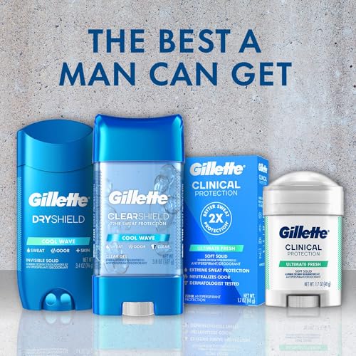 Gillette Clinical Antiperspirant and Deodorant for Men, 72hr Sweat & Odor Protection, Long Lasting Freshness, Anti-White Mark Technology, Soft Solid, Ultimate Fresh Scent, 1.7 oz (Pack of 3)