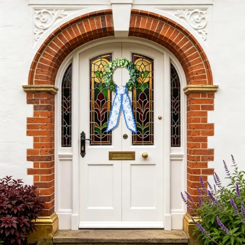 Blue Floral Wreath Sash Set - Chinoiserie Style for Front Door & Home Decor