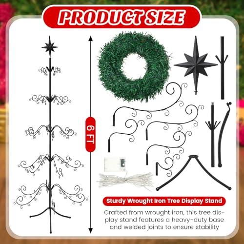 6ft Wrought Iron Christmas Tree Ornament Stand Black Scroll Space Saver