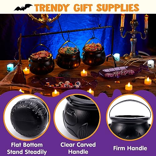 Halloween Cauldron Serving Bowls Set with Shelf & Candy Discs - Black & Purple