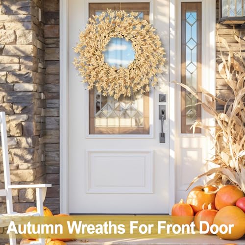 26 Inch Realistic Fall Wreath for Front Door - Wheat Variation