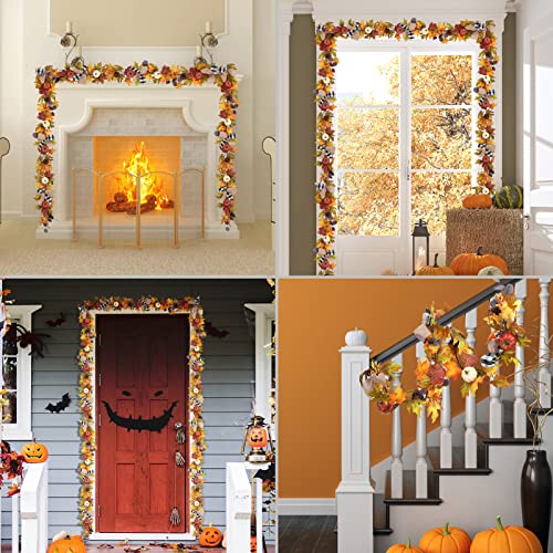6 Ft Fall Garland Decor with Pumpkins Maple Leaves & Pine Cones for Indoor Outdoor Home Decoration