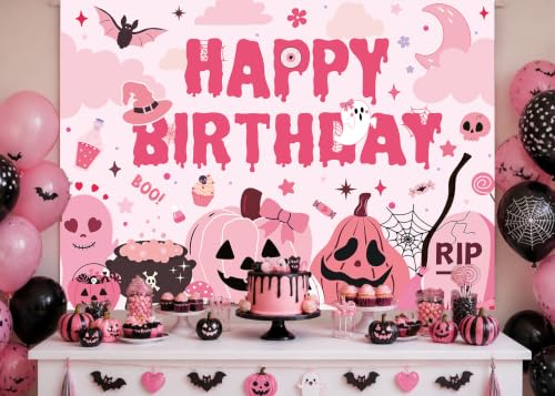 Pink Halloween Birthday Backdrop 6x4FT Spooky Cute Party Decorations