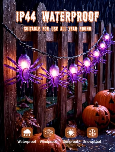 Purple Spider String Lights 12FT Outdoor Halloween Decor - 20 LED