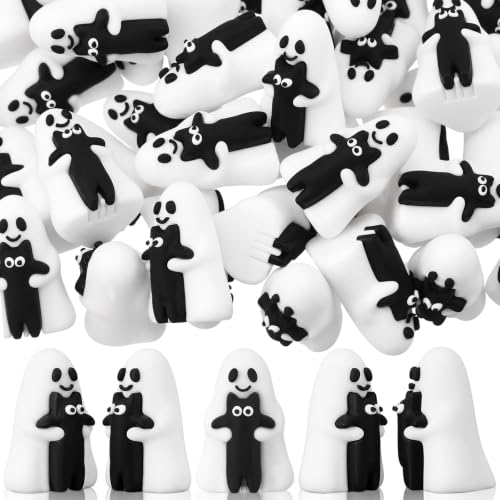 Halloween Ghost Cat Figurines Set - 50 Cute Black Ghost Decorations Variation of Ghost Black Cat