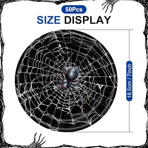 50 Pack Halloween Spider Web Dessert Plates - 7 Inch Disposable Party Tableware