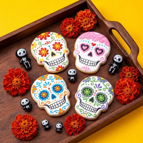 Mini Resin Sugar Skull Figurines Set - Halloween Day of the Dead Decor