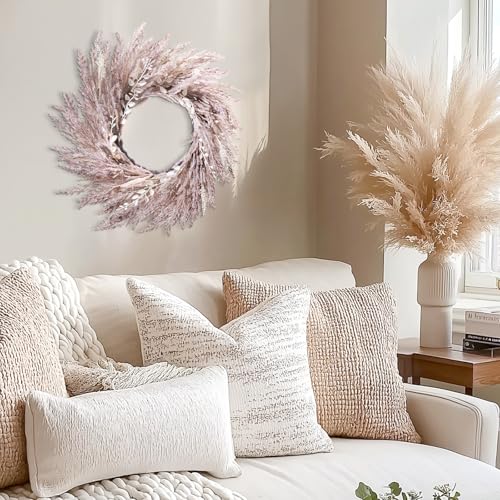 Fall Wreath for Front Door Wall Decor - Boho Pampas Grass, 24 Inch