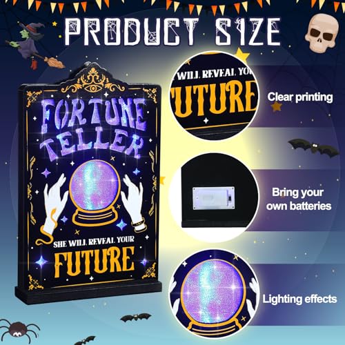 Halloween Fortune Teller LED Tabletop Sign - Spooky Gothic Decor with Blue Glow