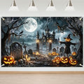 Avezano Halloween Banner 6x3.6ft Spooky Haunted Graveyard Backdrop - Creepy Halloween Decorations