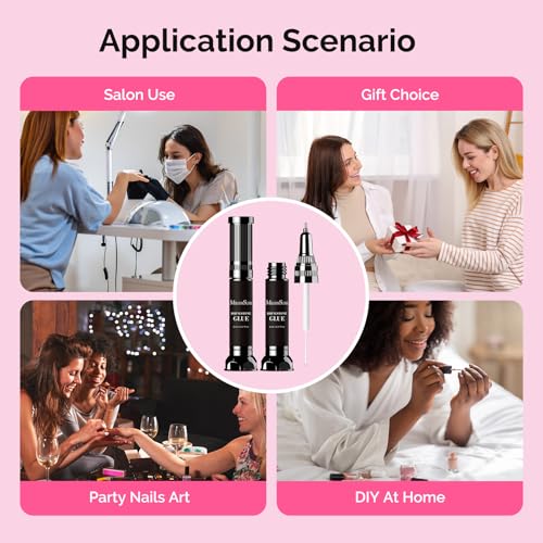 Rhinestone Nail Glue with Brush & Precision Gel - 8ml x 2 Set for Gems & Charms
