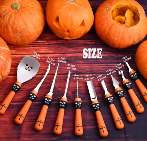 Pumpkin Carving Kit Tools Halloween Set with 20 Stainless Steel Carving Tools & Stencils - Orange