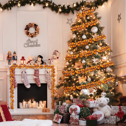 Christmas Ornament Garland - 6 Ft Orange Decorative String of Bulbs - 2 Pack