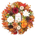 Fall Wreath for Front Door with Pumpkins Dahlias Pinecones Wood Sign - 24 Inch